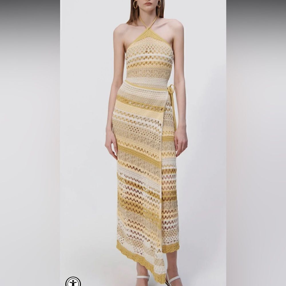 NWT SIMKHAI - KATARINA MACRAME MIDI DRESS - MARIGOLD MULTI Large